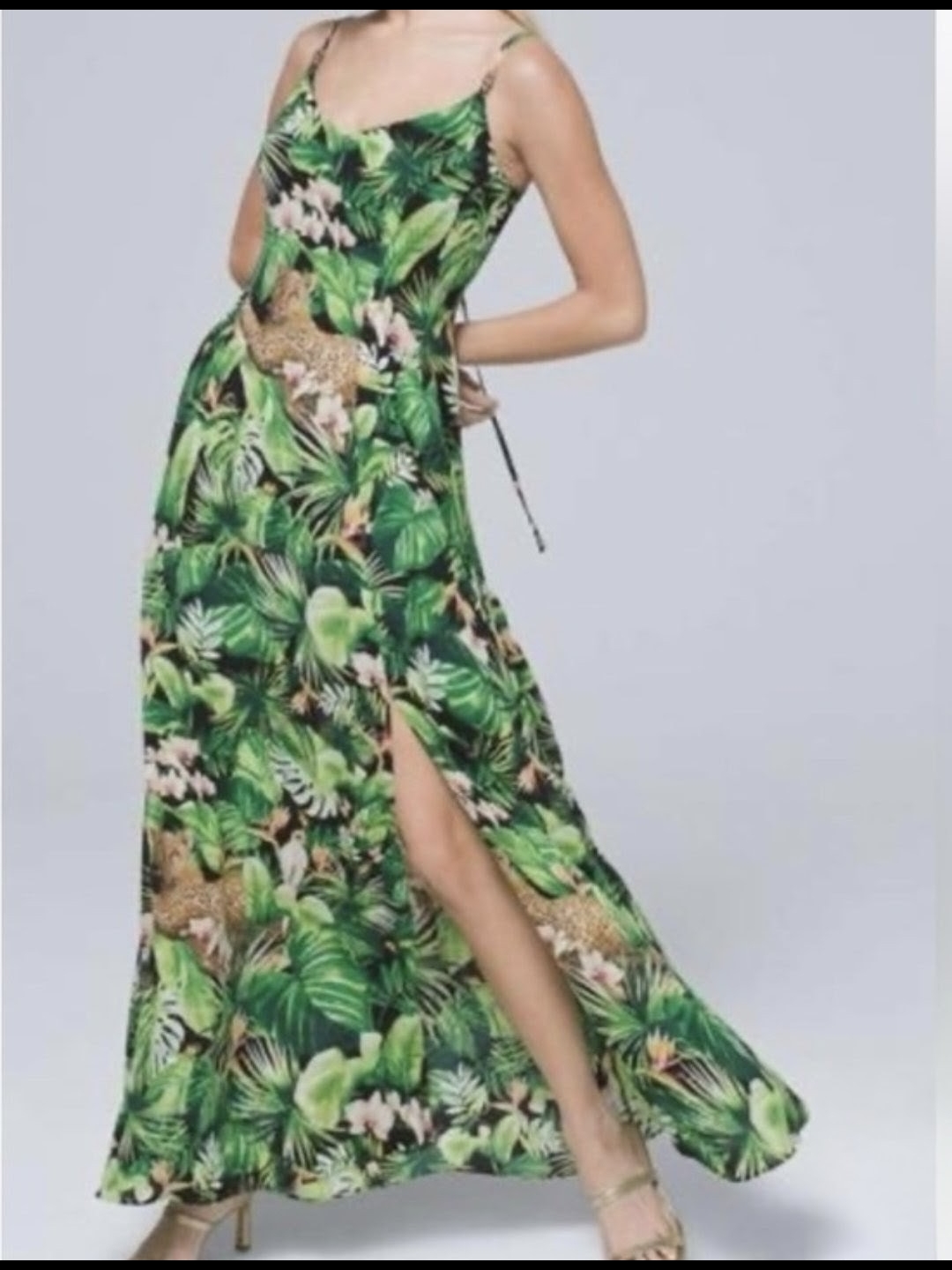 White House Black Market Jungle Tropical Print Maxi Dress Lace Up Back Sze 4 Nwt